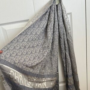 Dior Gray and Cream Monogram Scarf